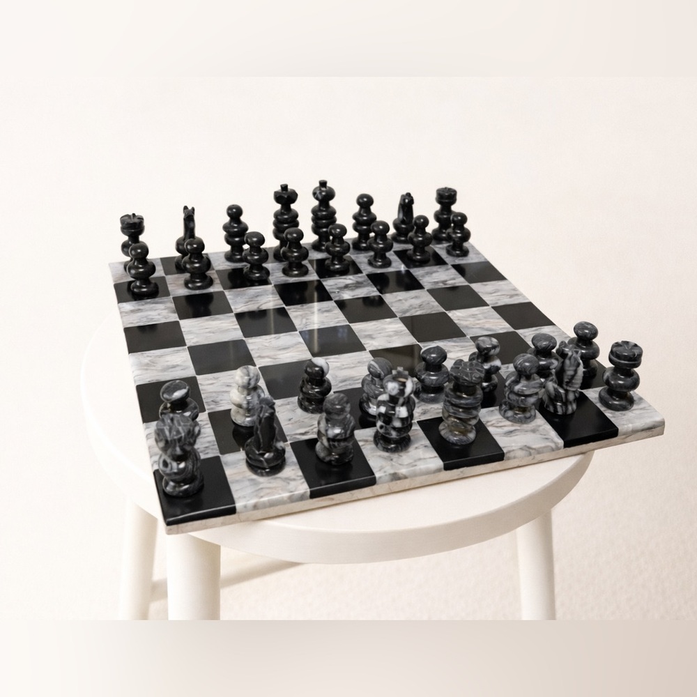 Stone Marble Chess Set with Square Board – Heavy Decorative Chess Set, 15”